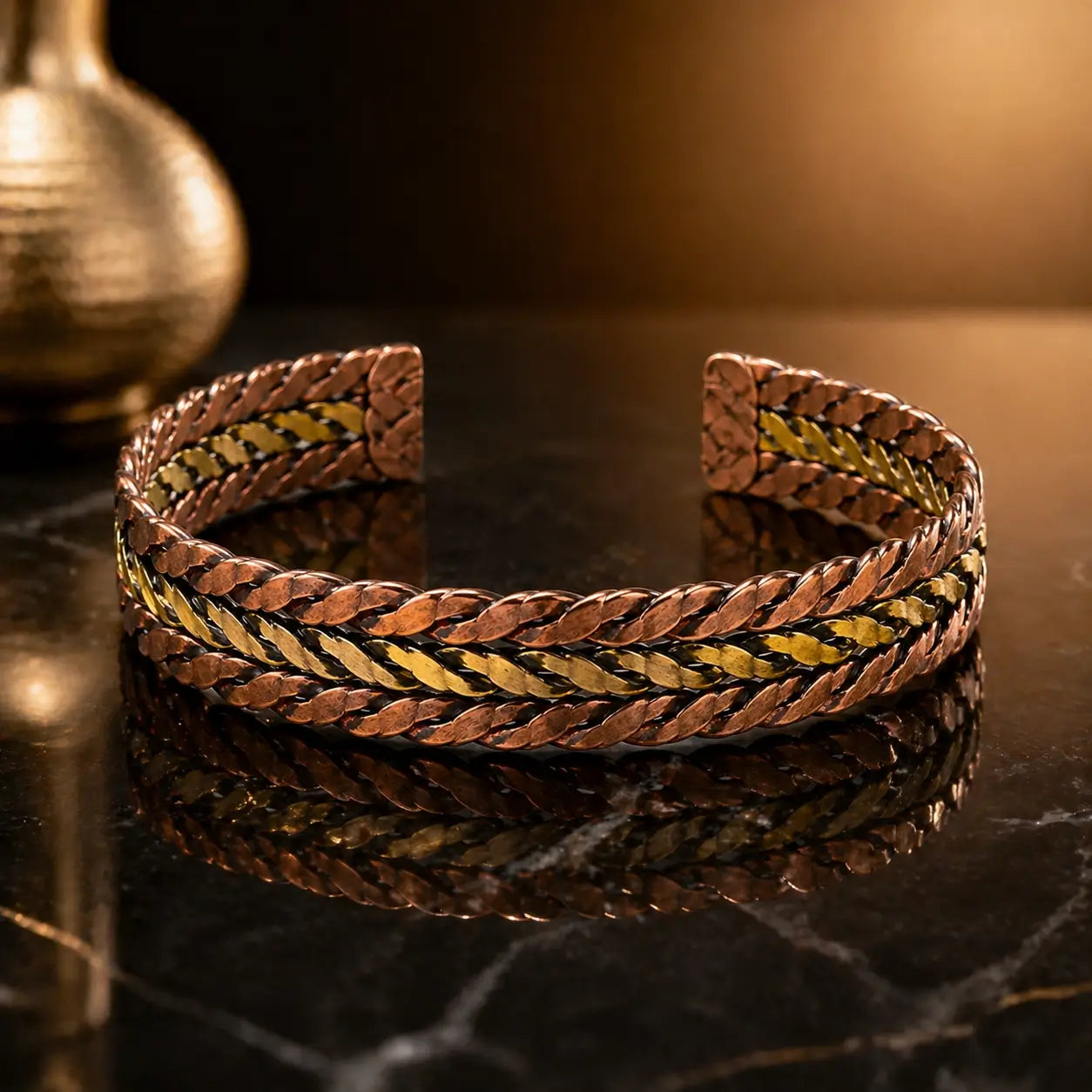 Bracelet Tressé en Cuivre Rouge & Jaune