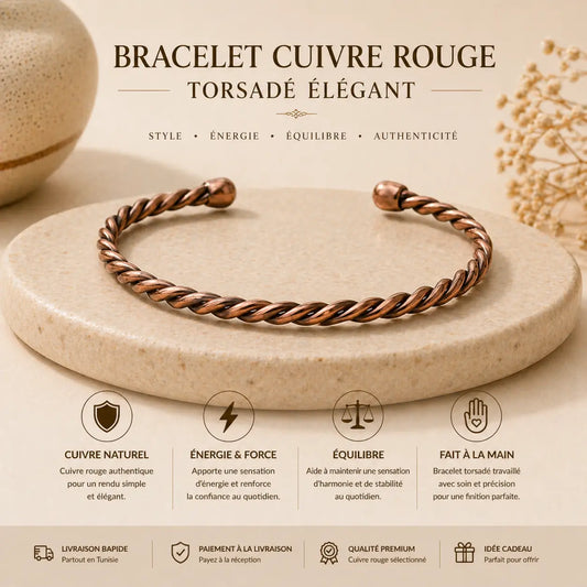 Bracelet Cuivre Rouge Torsadé Élégant