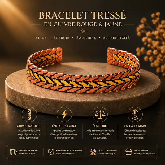Bracelet Tressé en Cuivre Rouge & Jaune